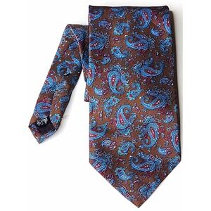 Italianissimo Men's Brown Blue Paisley Pattern Woven Neck Tie Necktie - 61"